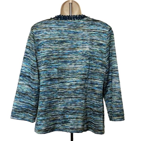 Chico's 0 Jacket S 4/6 Multi Color Blue Weave Pattern 3/4 Sleeve Polyester - Picture 8 of 9